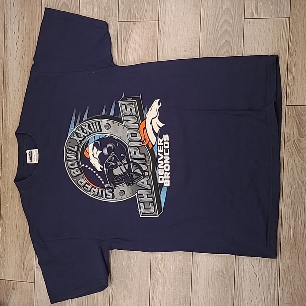 DENVER BRONCOS Super Bowl NFL XXXIII Sz  L Mens Short Sleeve T Shirt 90s‎ VTG